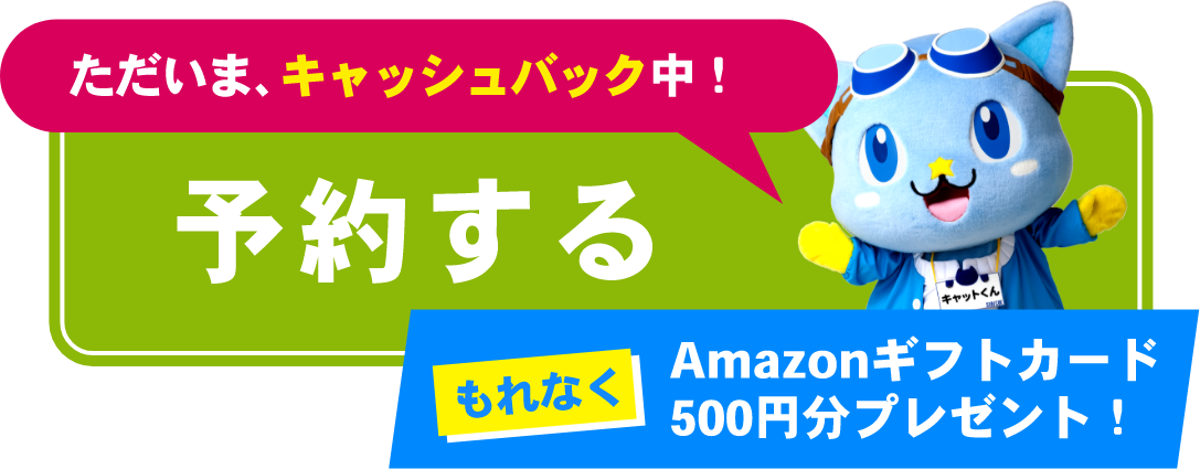 ただいま、キャッシュバック中 予約する もれなくamazonギフトカード500円分プレゼント!