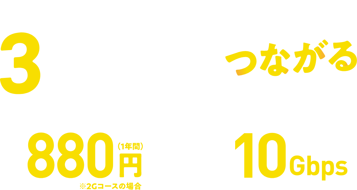 ３つの安でつながるスターキャット！月額880円(1年間)2Gコースの場合 下り最大10Gbs